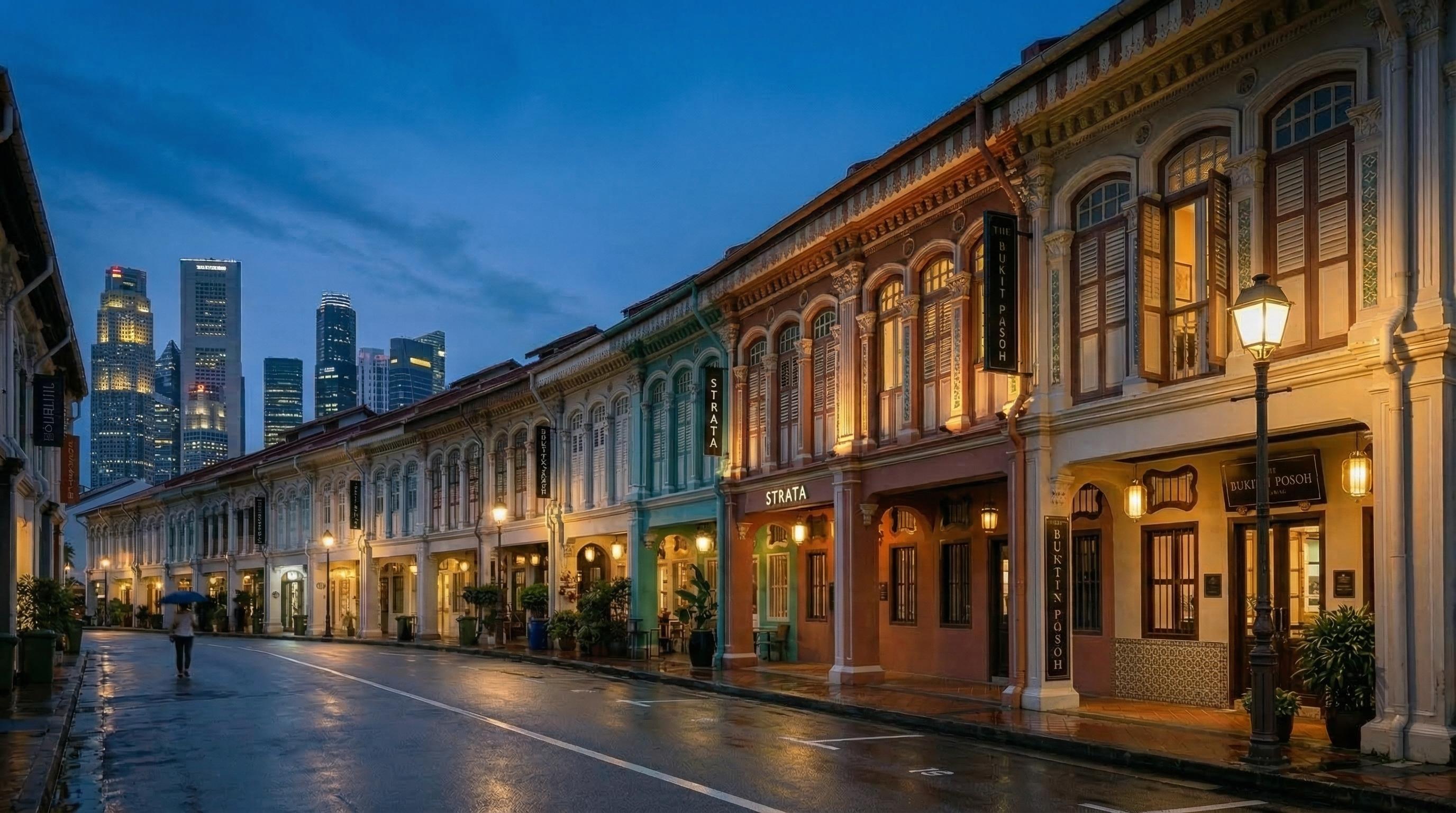Singapore streetscape at dusk